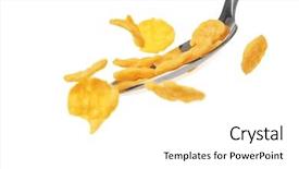  Presentation with corn flakes - Slide set having corn flakes - spoon with cornflakes isolated background and a white colored foreground