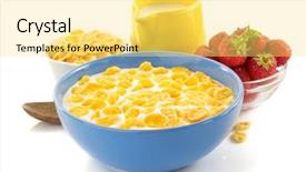  Presentation with corn flakes - Presentation theme enhanced with corn flakes in bowl isolated background and a yellow colored foreground