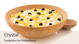  Presentation with corn flakes - Presentation enhanced with milk kefir grains wooden - corn flakes in bowl isolated background and a coral colored foreground