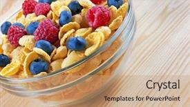  Presentation with corn flakes - PPT theme enhanced with corn flakes with fresh berries in bowl on wooden background background and a coral colored foreground
