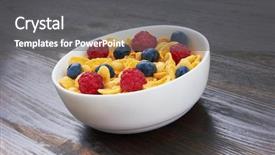  Presentation with corn flakes - Audience pleasing PPT layouts consisting of corn flakes with fresh berries in bowl on wooden background backdrop and a gray colored foreground