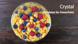  Presentation with corn flakes - Audience pleasing slide set consisting of corn flakes with fresh berries in bowl on wooden background backdrop and a tawny brown colored foreground