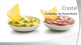  Presentation with dip - Audience pleasing presentation design consisting of corn nacho chips with avocado and tomato dip yellow tortilla chips and guacamole isolated on white background backdrop and a white colored foreground