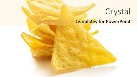  Presentation with tortilla - Presentation design with corn nacho chips yellow tortilla chips isolated on white background background and a yellow colored foreground