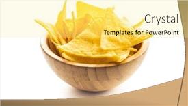  Presentation with tortilla - Presentation design enhanced with corn nacho chips yellow tortilla chips in wooden bowl isolated on white background background and a blonde colored foreground