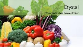  Presentation with peppers - Presentation theme enhanced with corn peppers broccoli mushroom background and a yellow colored foreground