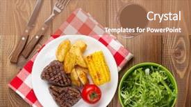  Presentation with sweet potato corn - Presentation design with corn salad and red wine background and a coral colored foreground
