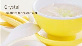  Presentation with corn - Presentation design featuring corn soup background and a sky blue colored foreground