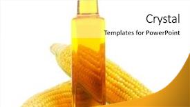  Presentation with corn - Presentation having corn with bottle of oil background and a white colored foreground