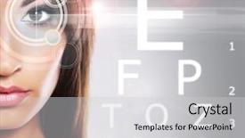  Presentation with scanning - Beautiful slide set featuring biometry - beautiful woman with eye scanning backdrop and a light gray colored foreground