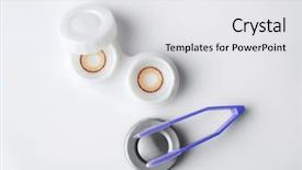  Presentation with container - Slides enhanced with optic instruments - container with brown contact lenses background and a white colored foreground