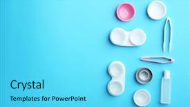  Presentation with bottle - Beautiful slides featuring defects eye - containers for contact lenses tweezers backdrop and a cyan colored foreground