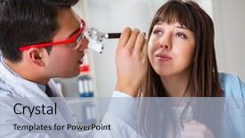  Presentation with patients - Beautiful theme featuring medical retina - doctor examining patients eye backdrop and a light blue colored foreground