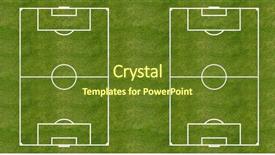  Presentation with green grass texture in soccer - Audience pleasing slides consisting of corner lines - two soccer grass fields layout backdrop and a tawny brown colored foreground