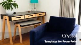  Presentation with living life - Presentation theme having corner-of-living-room-interior background and a navy blue colored foreground