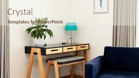  Presentation with living life - Slide set enhanced with corner-of-living-room-interior background and a sky blue colored foreground