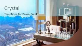  Presentation with bedroom modern - Slide deck with corner of modern bedroom near window background and a cool aqua colored foreground