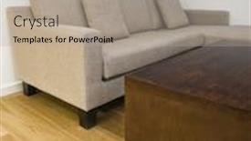  Presentation with corner - Presentation design having corner shape massive sofa with hard wood coffee table background and a light gray colored foreground