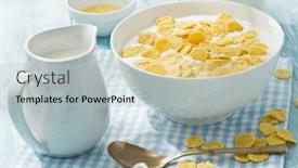  Presentation with breakfast cereal - Slide deck enhanced with cornflakes cereal and milk morning breakfast background and a light gray colored foreground