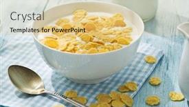  Presentation with breakfast cereal - Slide set with cornflakes cereal and milk morning breakfast background and a yellow colored foreground