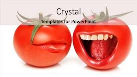  Presentation with mouth - Beautiful PPT theme featuring cornocupia background - funny concept with tomatoes backdrop and a lemonade colored foreground