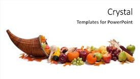  Presentation with fall - Beautiful PPT theme featuring cornucopia - arrangement of fall fruits backdrop and a white colored foreground
