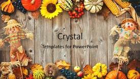  Presentation with decoration - PPT theme enhanced with cornucopia - colorful autumn border with scarecrow background and a coral colored foreground