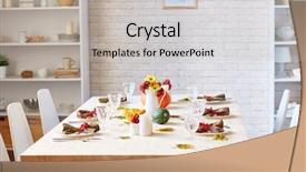  Presentation with teachers working around a table - Presentation theme having cornucopia - six chairs around festive table background and a light gray colored foreground