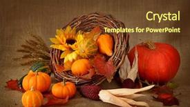  Presentation with brown - Slides featuring cornucopia with pumpkins on brown background and a tawny brown colored foreground