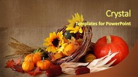  Presentation with brown and purple - PPT theme enhanced with cornucopia with pumpkins on brown background and a tawny brown colored foreground