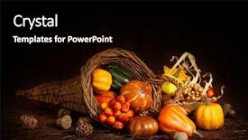  Presentation with brown and purple - Audience pleasing slides consisting of cornucopia with pumpkins on brown backdrop and a black colored foreground