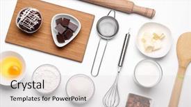  Presentation with banoffee pie cake on white - Slide set consisting of corolla - cake ingredients on white table background and a light gray colored foreground