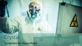  Presentation with biohazard - Slide set with corona-virus-concept-male-scientist background and a seafoam green colored foreground