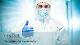  Presentation with corona - Slide deck having corona-virus-concept-male-scientist background and a light blue colored foreground