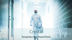  Presentation with biohazard - PPT theme featuring corona-virus-concept-male-scientist background and a sky blue colored foreground