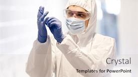  Presentation with latex gloves - Beautiful slide deck featuring corona-virus-concept-male-scientist backdrop and a lemonade colored foreground