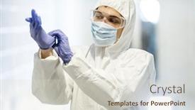  Presentation with biochemistry - Presentation theme featuring corona-virus-concept-male-scientist background and a soft green colored foreground