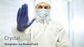  Presentation with biochemistry - Beautiful slide set featuring corona-virus-concept-male-scientist backdrop and a sky blue colored foreground