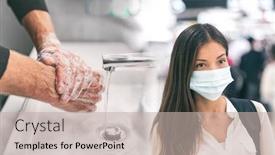  Presentation with hand soap - Presentation theme featuring corona-virus-protection-methods background and a mint green colored foreground