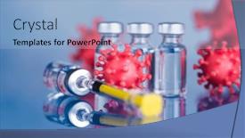  Presentation with cure - PPT theme having corona-virus-vaccination-healthcare-cure background and a light blue colored foreground