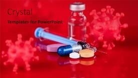  Presentation with cure - Slides having corona-virus-vaccination-healthcare-cure background and a crimson colored foreground