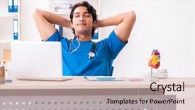  Presentation with clinic - Amazing presentation design having coronary - young handsome doctor working backdrop and a soft green colored foreground