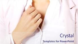  Presentation with heart disease - Theme having coronary circulation - young business woman having heart background and a  colored foreground