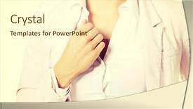  Presentation with coronary heart disease - PPT theme featuring coronary circulation - young business woman having heart background and a cream colored foreground