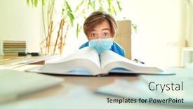  Presentation with medical education - Presentation design enhanced with coronavirus-and-education-tired-unhappy background and a soft green colored foreground