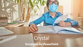  Presentation with distance learning - PPT theme enhanced with coronavirus-and-life-boy-schoolboy background and a coral colored foreground