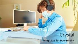  Presentation with distance-learning - Presentation theme with coronavirus-and-life-boy-schoolboy background and a light blue colored foreground