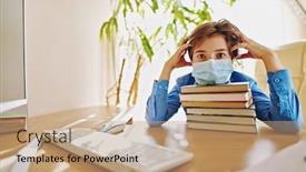  Presentation with medical books - Colorful PPT layouts enhanced with coronavirus-and-life-schoolboy-student backdrop and a coral colored foreground
