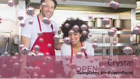  Presentation with african american business - Beautiful presentation design featuring coronavirus-cells-floating-over-african backdrop and a coral colored foreground