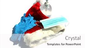  Presentation with hand sanitizer - Cool new PPT theme with coronavirus-christmas-santa-claus-hat backdrop and a white colored foreground